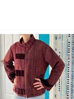 🍷 Vintage Y2K Asymmetrical Jacket • On-Trend Burgundy & Burnt-Orange Mix